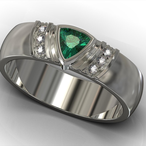 Emerald man trouwring / Emerald man ring / diamanten ring voor man / witgouden man ring / man diamanten trouwring goud / trouwring uniek