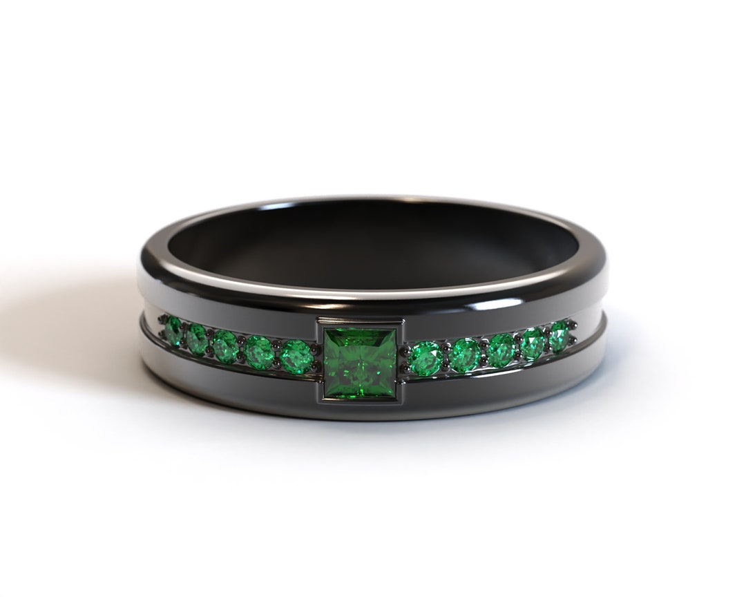Black Wedding Bands Man Emerald Ring Black Gold Ring Men Man