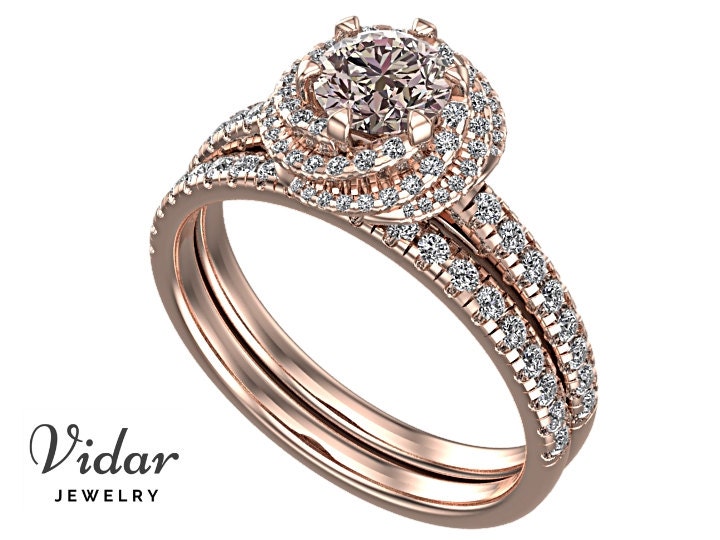 Pink Diamond Wedding Ring SetRose gold Engagement Ring Etsy