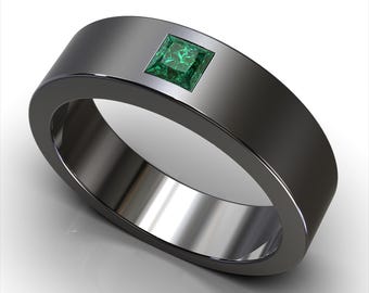 Minimalistisk vigselring / Smaragdvigselring / Vigselring i svart guld / Minimalistisk herrring / Smaragdvigselring för män