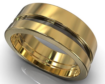 Gold Mens Wedding Band / Classy Wedding Band For Men / Minimalist Mens Wedding Ring / Two Tone Gold Wedding Band / Unique Black Gold Ring
