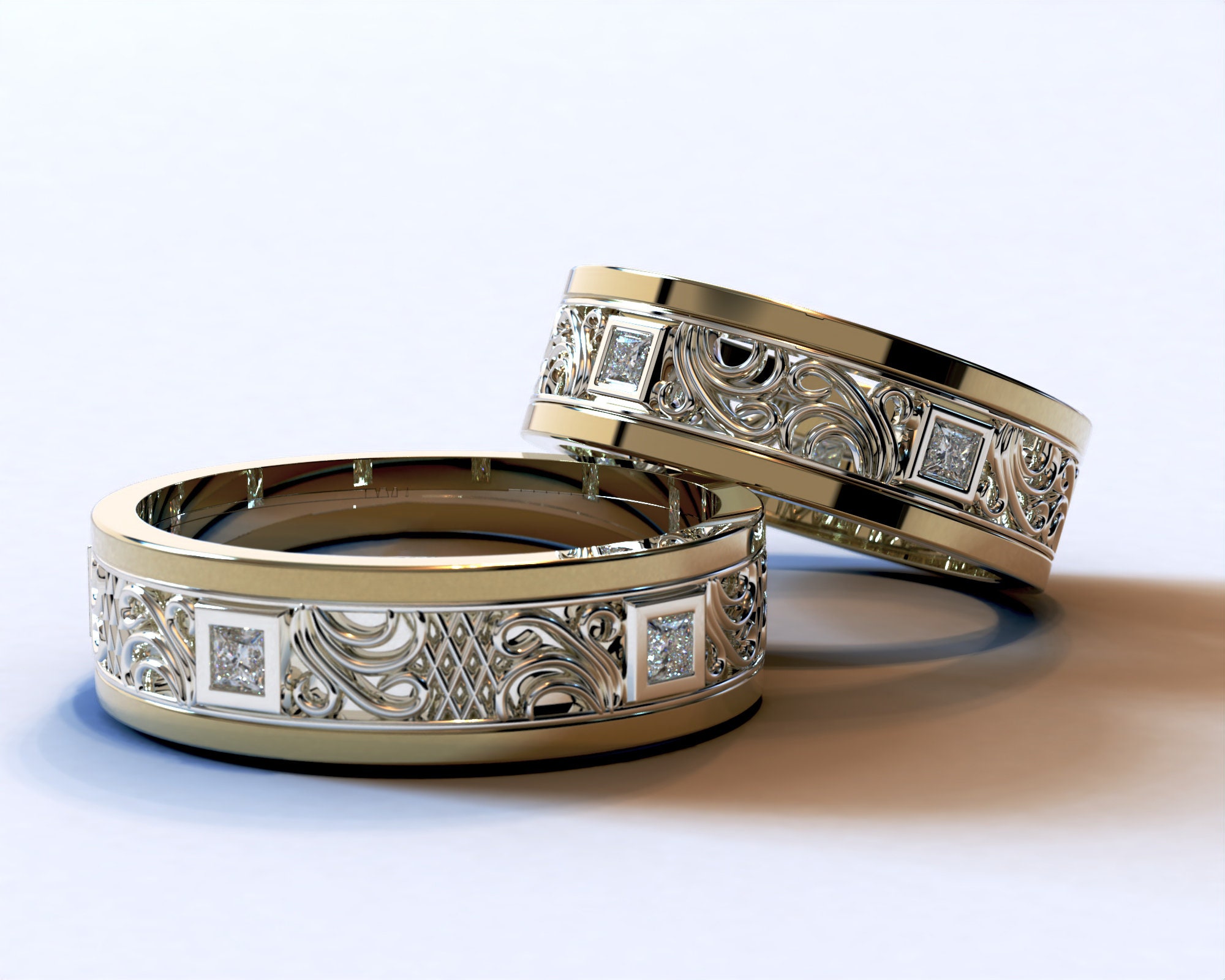 His and Hers Wedding Bands, Matching Wedding Bands Set, Diamond Wedding His and Hers Wedding Bands, Matching Wedding Bands Set, Diamond Wedding