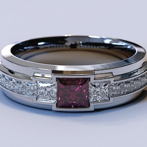 Ruby And Diamonds Platinum Wedding Band / Platinum Diamond Ring / Men Ruby Ring / Ruby Eternity Ring / 950 Platinum Mens Ring / Promise Ring