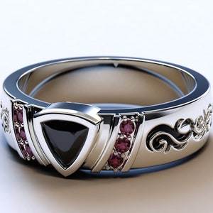 Mens Tribal Wedding Band / Black Diamond Mens Band / White Gold Mens Wedding Ring / Ruby Mens Ring / Two Tone Gold Band / Unique Mens Band