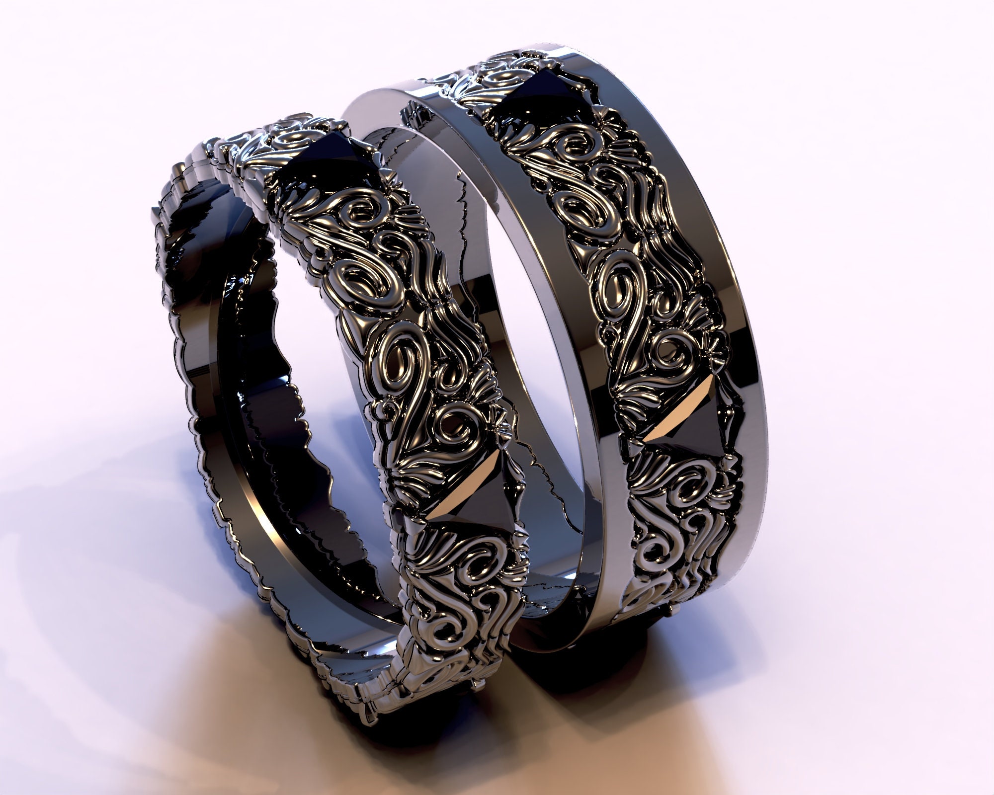 Black Diamond Wedding Ring Unique Matching Wedding Band Set