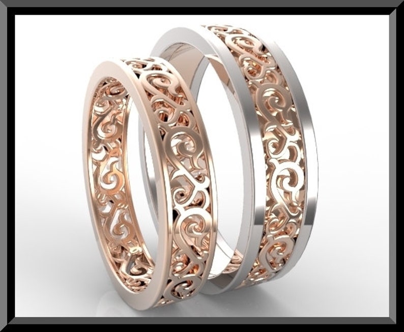 Matching Wedding Band His and Hers Two Tone Wedding Band Set Etsy