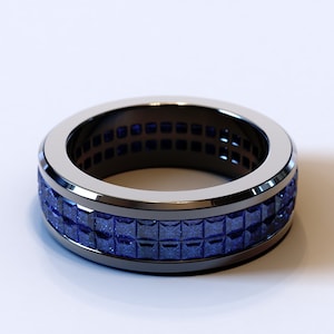Blue Sapphire Black Gold Mens Wedding Band / Sapphire Ring / Blue Sapphire Band Ring / Blue Sapphire Wedding Band / Mens Sapphire Ring
