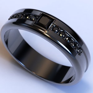 Black Gold Mens Band / Bezel Wedding Band / Mens Black Diamond Band / Mens Diamond Band / Unique Wedding Band For Men / His Wedding Band