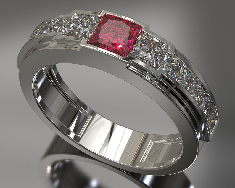 Unique Mens Wedding Ring Mens Wedding Band Man Ruby Ring