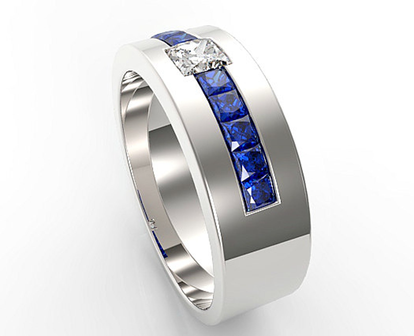 Mens Wedding Band Unique Wedding Bands Blue Sapphire