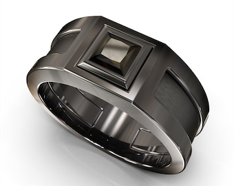 Mens Black Wedding Band / Dark Wedding Band / Black Diamond Mens Ring / Mens Black Gold Wedding Band / Unique Wedding Ring / Mens Black Band
