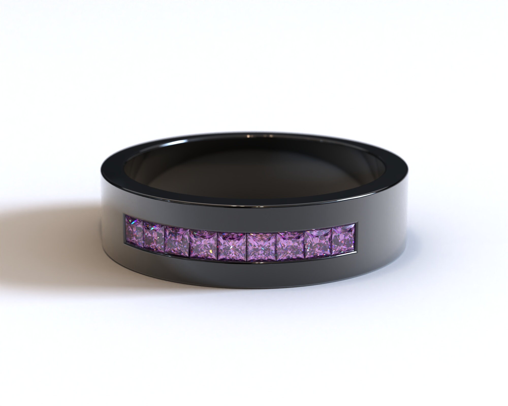 Mens Amethyst Wedding Band / Mens Black Gold Wedding Band / Unique Mens Amethyst Wedding Band / Mens Black Gold Wedding Band / Unique