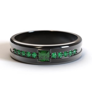 Black Gold Emerald Band / Man Emerald Ring / Mens Black Gold Ring / Emerald Man Wedding Band / Man Wedding Band / Emerald Black Gold Ring