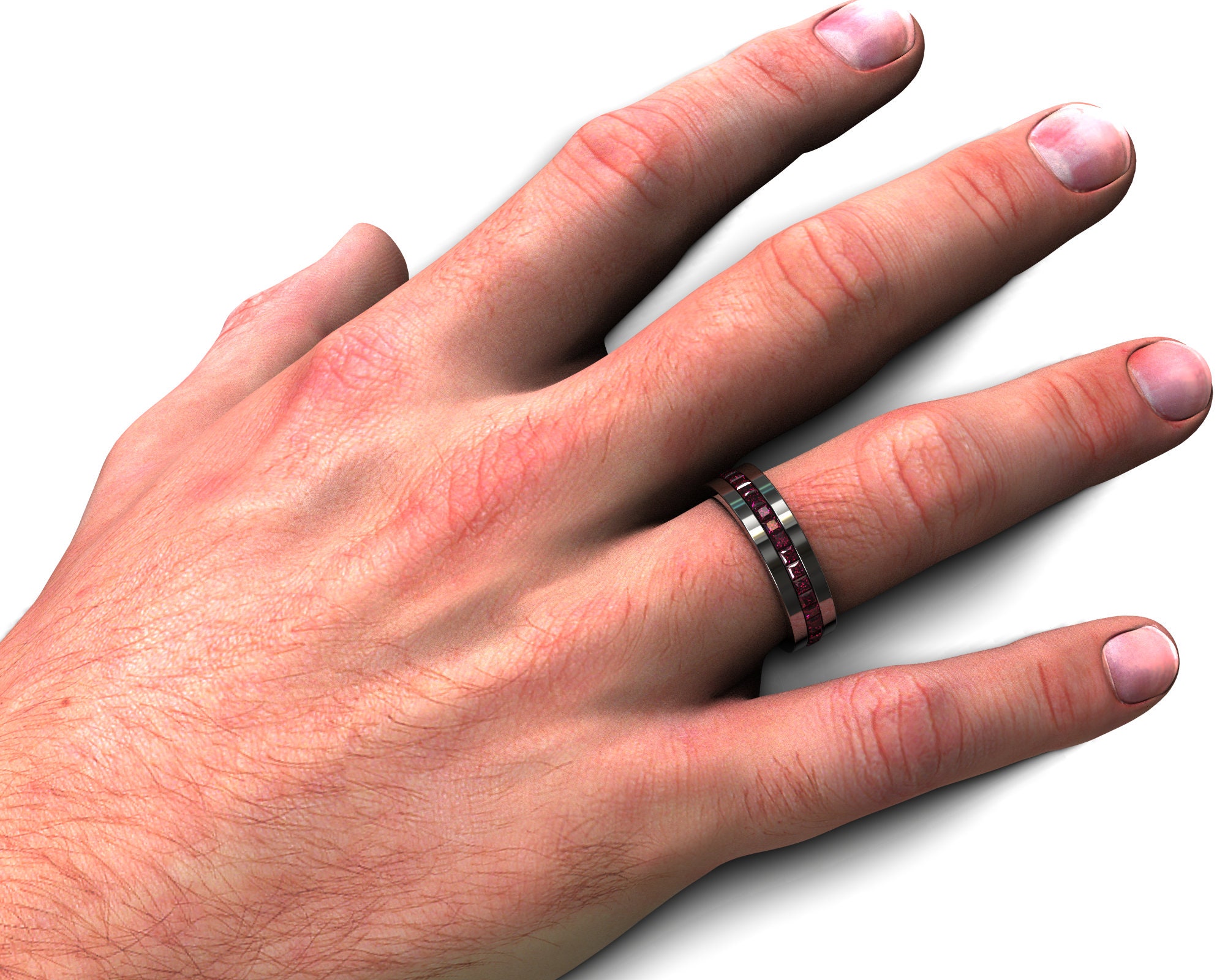 Mens wedding bands sale with red stones