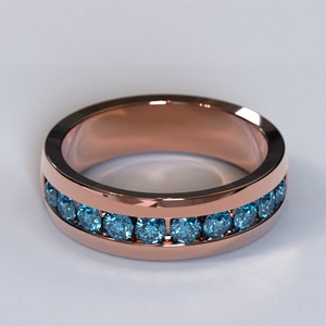 Rose Gold Blue Diamond Mens Wedding Band