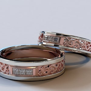 Matching Wedding Bands With Diamonds, Rose Gold Wedding Ring Set His And Hers, Couples Rings, Fine Handmade Jewelry