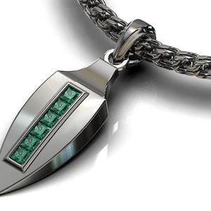Ciondolo con smeraldo in oro nero, collana da uomo con freccia, collana di alta gioielleria, collana da uomo in oro nero, regali di San Valentino per lui