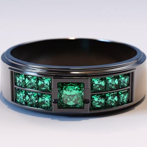 Black Gold Man Ring / Emerald Man Wedding Band / Black Gold Wedding Band / Promise Ring For Men / Mens Wedding Band Black Gold / Mens Ring
