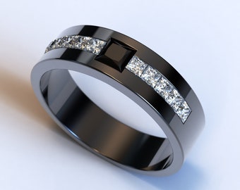 Black Diamond Mens Wedding Band / Diamond Wedding Band For Men / Black Gold Wedding Ring / Classic Style Wedding Band / Unique Wedding Band