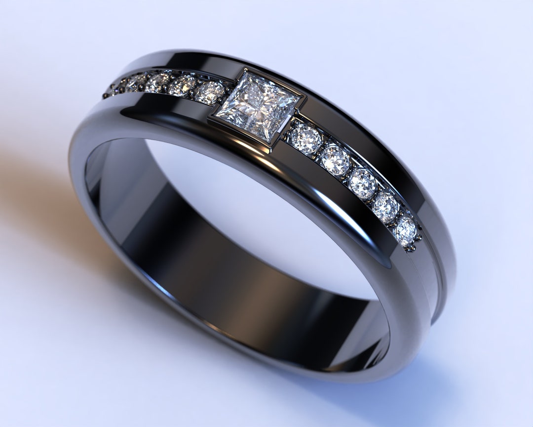 Black Gold Men's Wedding Band / Diamond Wedding Ring / Men's Black Ring ...
