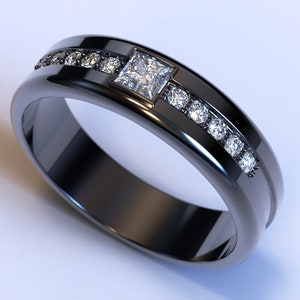 Black Gold Men&#39;s Wedding Band / Diamond Wedding Ring / Men&#39;s Black Ring With Diamond / Unique Diamond Wedding Ring / Black Gold Wedding Ring