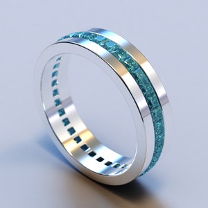 White Gold Blue Diamond Mens Wedding Band image 3