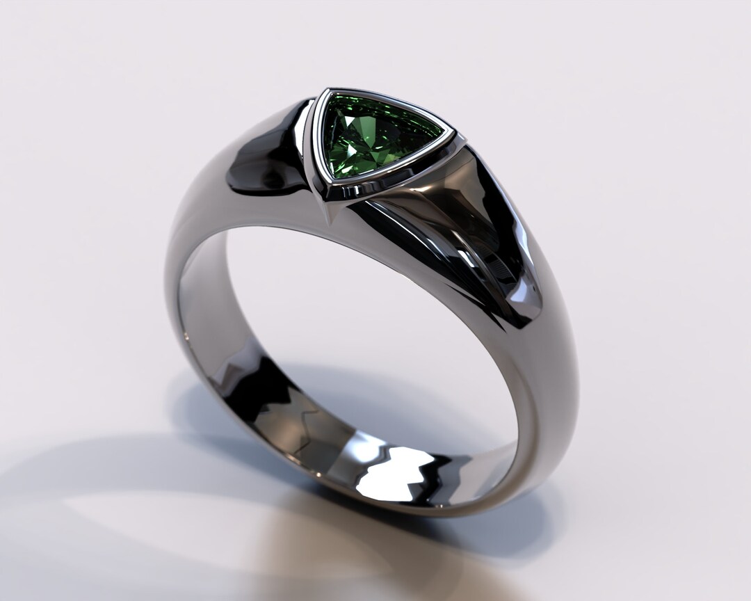 Black Gold Men's Wedding Band Emerald Men Ring Black Gold Ring