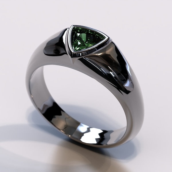 Zwart goud heren trouwring / smaragdgroene herenring / zwarte gouden ring heren / zwarte trouwringen / trouwring zwart goud / trouwring heren