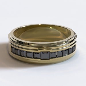 Mens Black Diamond Wedding Band / Mens Gold Wedding Band / Unique Gold Wedding Ring / Black Diamond Gold Band / Mens Gold Ring / Gold Band