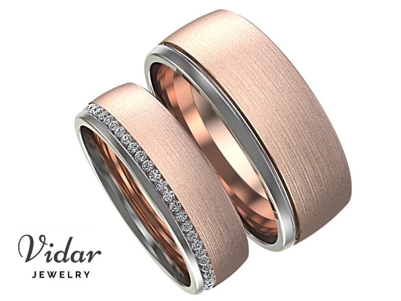 Matching Wedding Bands His and Hers Wedding Band Set Unique Etsy