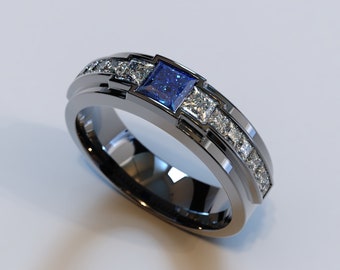Man Sapphire Wedding Band / Black Gold Mens Wedding Band / Sapphire Wedding Band / Mens Black Gold Ring / Black Gold Sapphire Ring