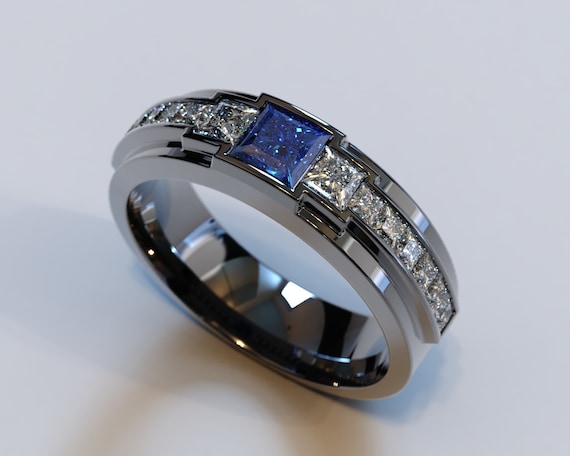 Mens sapphire and diamond wedding band clearance