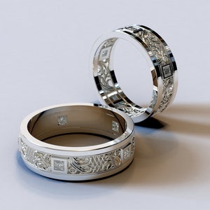 Wedding Band Set His And Hers, Unique Matching Wedding Bands, Matching Wedding Bands White Gold, Diamond Wedding Band, Wedding Band Set