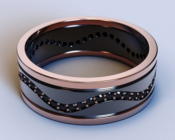 Mens rose gold wedding band cheap with black diamonds