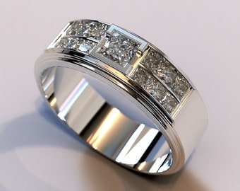 Mens Unique Platinum Band / Diamond Wedding Band For Men / Mens Wedding Band Platinum / Mens Unique Diamond Wedding Band / Masculine Band