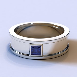 Sapphire Wedding Band / White Gold Wedding Band / Mens Wedding Band / Square Cut Sapphire Ring / Masculine Wedding Band / Mens Gold Ring