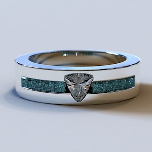 White Gold Wedding Band / Mens Blue Diamond Band / Diamond Wedding Ring / Unique Wedding Band For Men / Timeless Wedding Band / Unique Ring