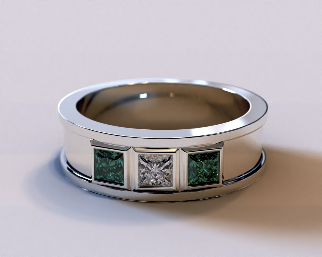 Emerald Ring Man Man Diamond Wedding Band Man Emerald Wedding