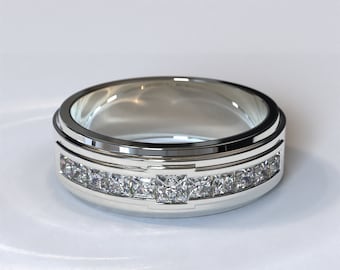 Mens Wedding Ring Platinum / Vintage Mens Diamond Ring / Mens Wedding Band / White Gold Mens Ring / Mens Diamond Ring / Platinum Diamond Men