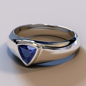 Mens White Gold Wedding Band / Tapered Wedding Band / Trillion Sapphire Wedding Ring / Mens Sapphire Ring / Mens Wedding Band / Unique Ring