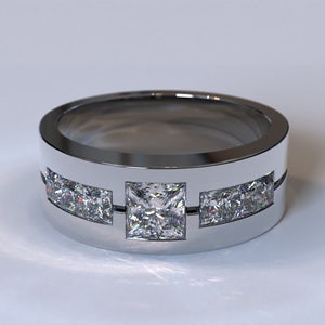 Platinum Diamond Mens Ring / Wedding Band Platinum / Unique Handcrafted Ring / Mens Classic Diamond Ring / Mens  / Princess Cut Wedding Band