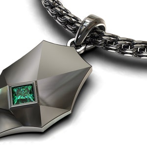 Man Jewelry / Necklace Men / Black Gold Emerald Pendant / Gemstone Pendant / Gold Chain / Unique Gifts For Men / Anniversary Gifts
