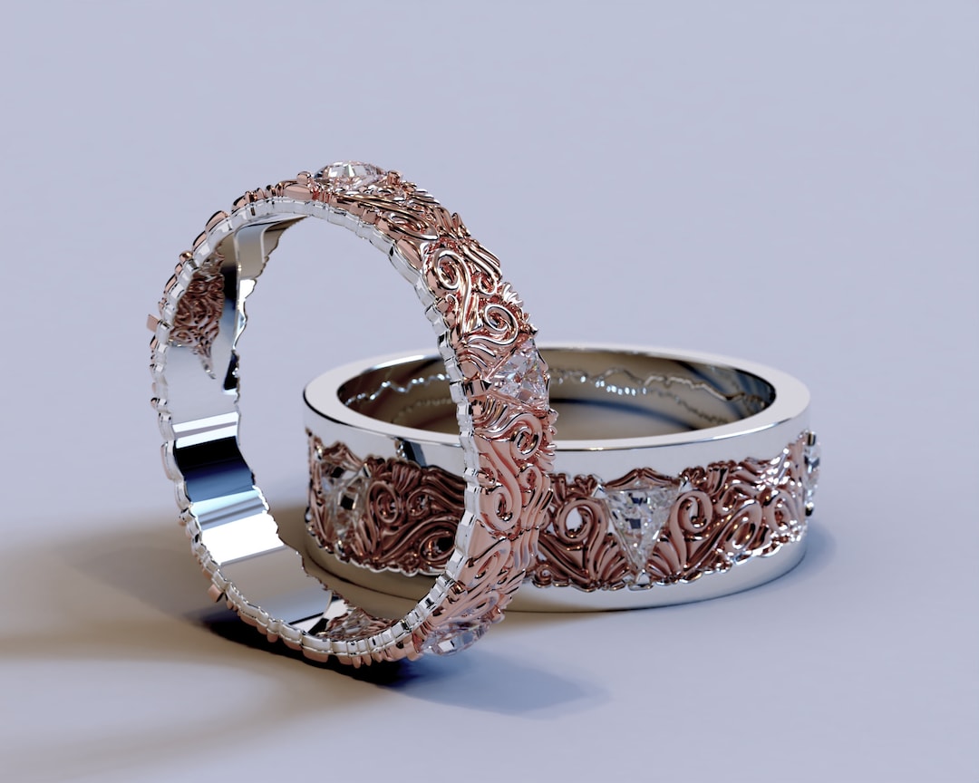 Custom His and Hers Wedding Bands, Rose Gold Couples Rings, Engagement ...