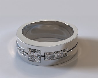 Platinum Diamond Mens Ring / White Gold Wedding Band For Men / Unique Handcrafted Ring / Mens Classic Diamond Ring / Vintage Style Ring