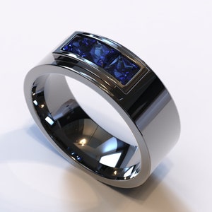 Sapphire Black Gold Mens Ring / Blue Sapphire Mens Wedding Band / Man Sapphire ring / Black Wedding Band / Unique Wedding Band