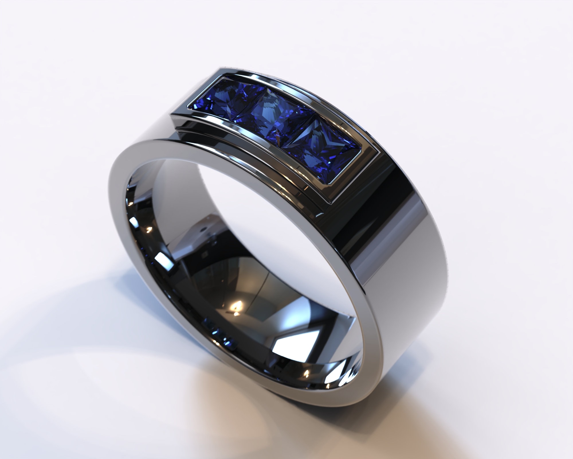 Mens black wedding band with sapphire discount