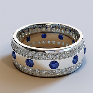 Platinum Mens Wedding Band / Sapphire Wedding Band / Diamond Wedding Band / Mens White Gold Wedding Band / Mens Diamond Ring / Sapphire Ring