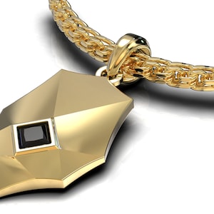 Yellow Gold Pendant Men / Black Diamond Gold Necklace / Gold Chain Men / Black Diamond Necklace / Unique Gifts For Men / Birthday Gift Him