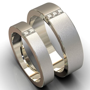 Diamond Wedding Sets His And Hers / Custom Order / Couples Rings / Matching Wedding Rings / White Gold Couple Rings Set / Man Diamond Rings