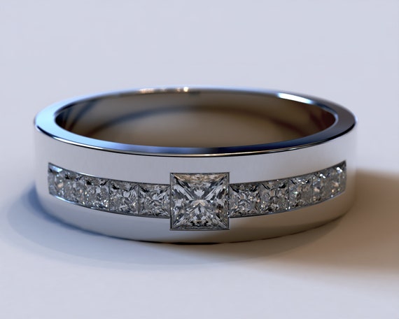 6mm Men's Flush Set Diamond Wedding Band With Beveled Edges 10k, 14k, 18k  Gold Wedding Ring for Men Modern Wedding Bands for Him - Etsy